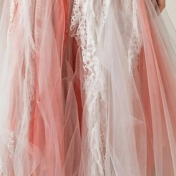 Alternate image for Hand-Crocheted Coral Pink and Ivory Tulle Dress with Lace-Up Back