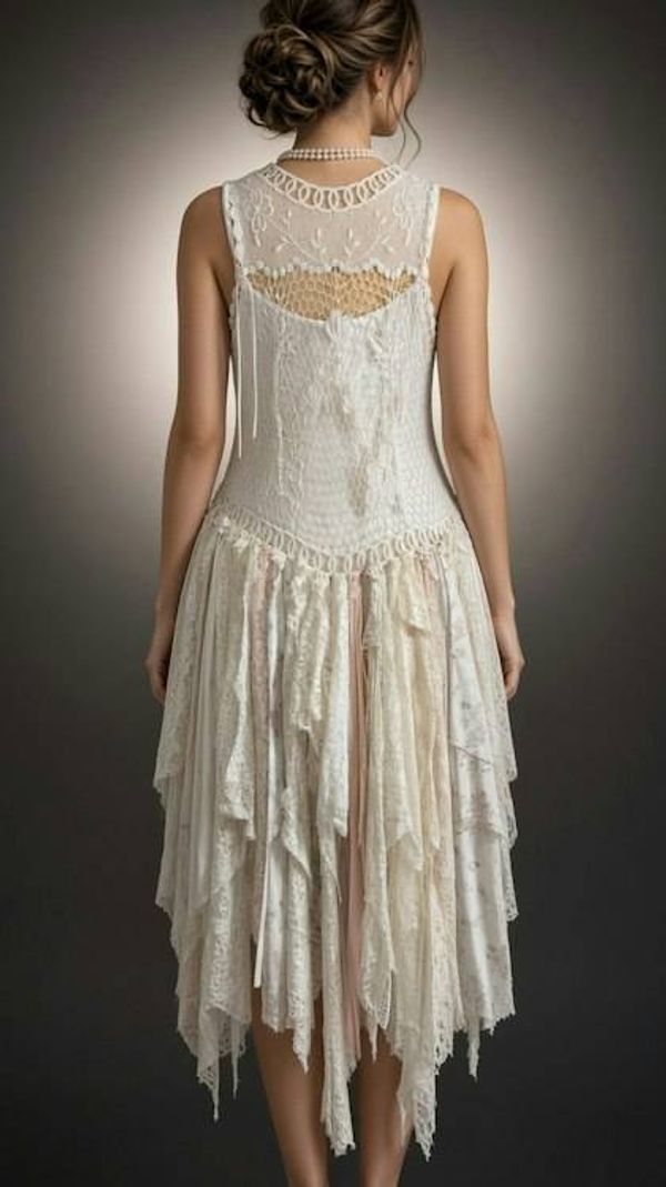 Alternate image for Handcrafted Lace Drop-Waist Dress with Handkerchief Hem in Ivory and Blush