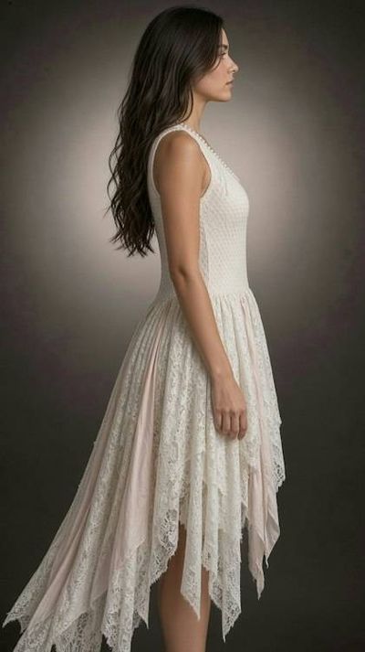 Alternate image for Handcrafted Lace Drop-Waist Dress with Handkerchief Hem in Ivory and Blush
