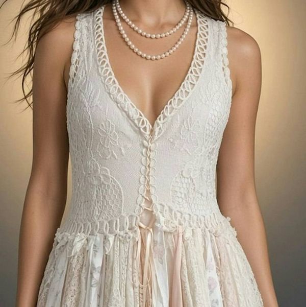 Alternate image for Handcrafted Lace Drop-Waist Dress with Handkerchief Hem in Ivory and Blush
