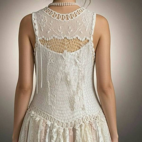 Alternate image for Handcrafted Lace Drop-Waist Dress with Handkerchief Hem in Ivory and Blush