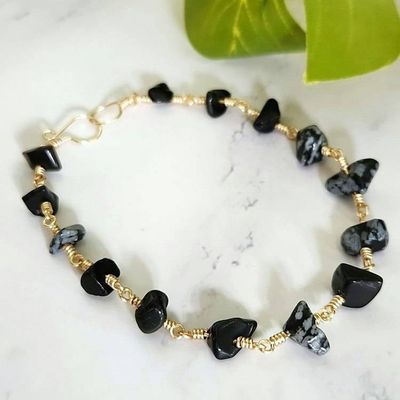Primary image for Snowflake Obsidian Gold-Colored Sterling Silver Bracelet
