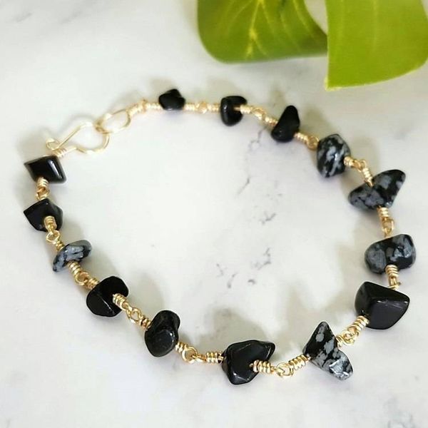 Alternate image for Snowflake Obsidian Gold-Colored Sterling Silver Bracelet