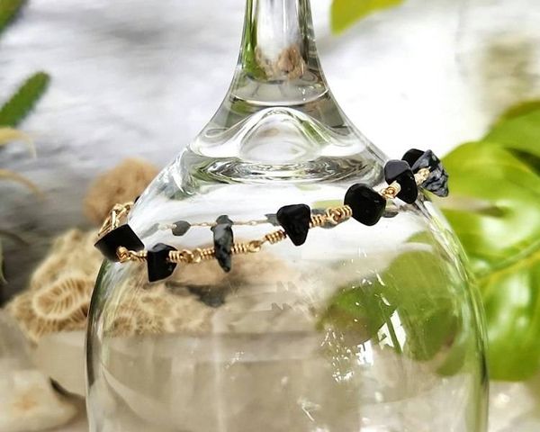 Alternate image for Snowflake Obsidian Gold-Colored Sterling Silver Bracelet