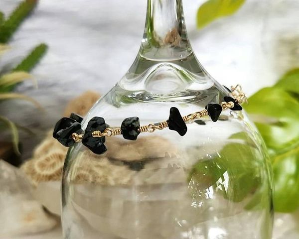 Alternate image for Snowflake Obsidian Gold-Colored Sterling Silver Bracelet