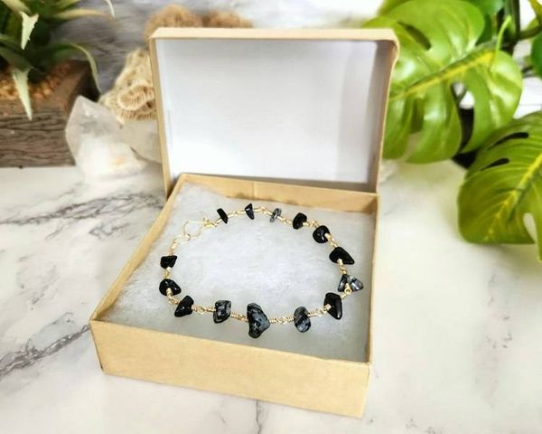 Alternate image for Snowflake Obsidian Gold-Colored Sterling Silver Bracelet