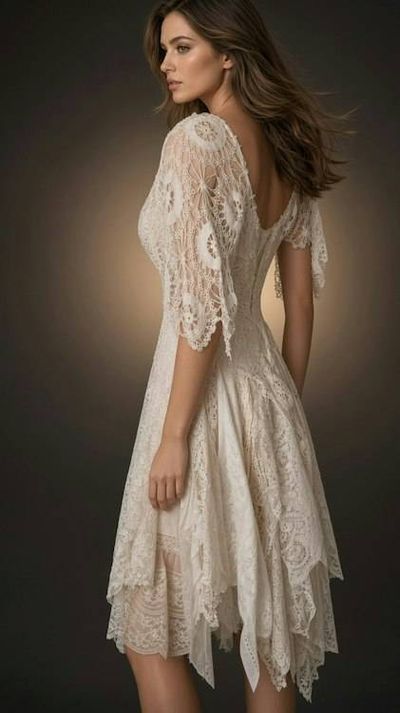 Alternate image for Handcrafted vintage-inspired lace and crochet dress with asymmetric hem