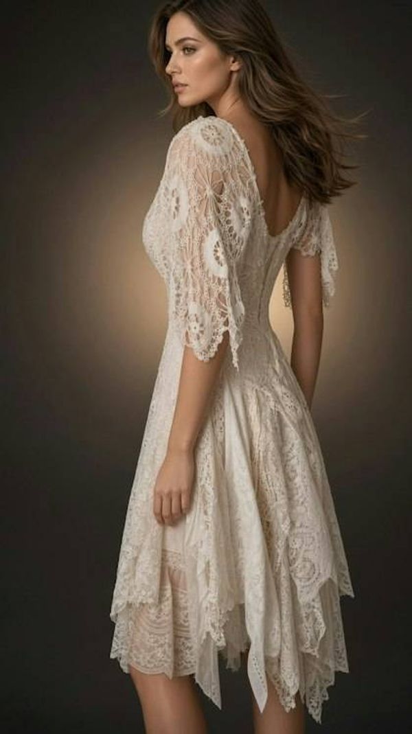Alternate image for Handcrafted vintage-inspired lace and crochet dress with asymmetric hem