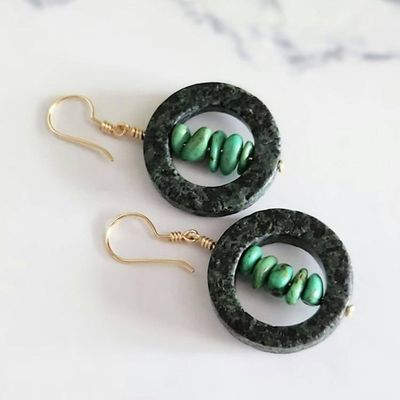 Primary image for Magnesite and Serpentine Gold-Colored Sterling Silver Earrings