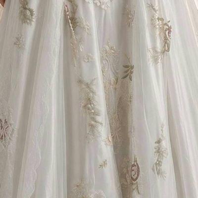 Alternate image for Sleeveless A-Line Wedding Gown with Gold Embroidered Lace and Corset Back