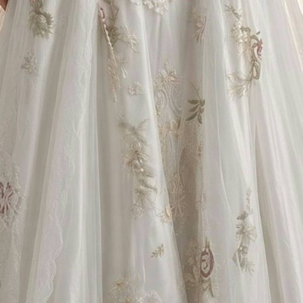 Alternate image for Sleeveless A-Line Wedding Gown with Gold Embroidered Lace and Corset Back