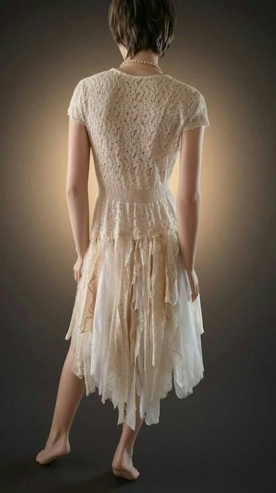 Alternate image for Bohemian Ivory Lace Dress with Asymmetrical Hem and Deep V-Neck