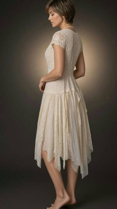 Alternate image for Bohemian Ivory Lace Dress with Asymmetrical Hem and Deep V-Neck