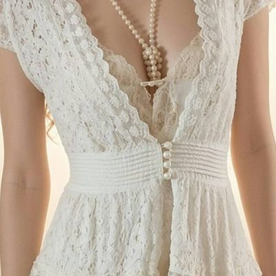 Alternate image for Bohemian Ivory Lace Dress with Asymmetrical Hem and Deep V-Neck