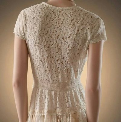 Alternate image for Bohemian Ivory Lace Dress with Asymmetrical Hem and Deep V-Neck