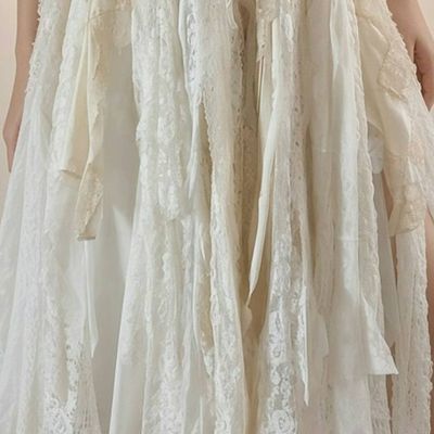 Alternate image for Bohemian Ivory Lace Dress with Asymmetrical Hem and Deep V-Neck