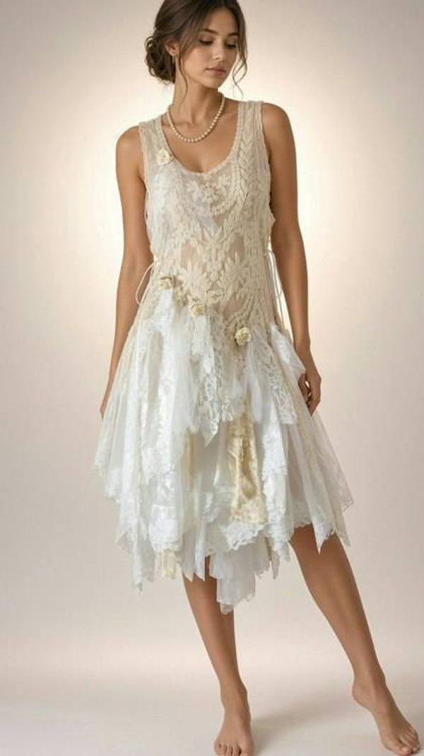 Alternate image for Vintage-Inspired handkerchief hem dress with lace and roses