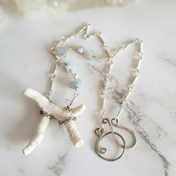 Alternate image for Aqua Aura Quartz and Mexican Coral Fine Silver Necklace