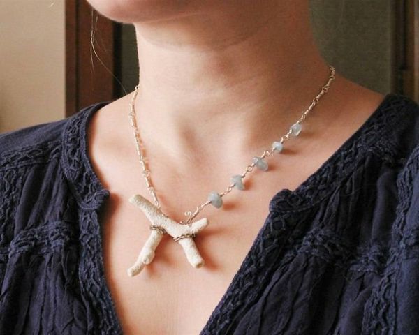 Alternate image for Aqua Aura Quartz and Mexican Coral Fine Silver Necklace
