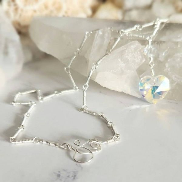 Alternate image for Vintage Crystal Heart Sterling Silver Necklace