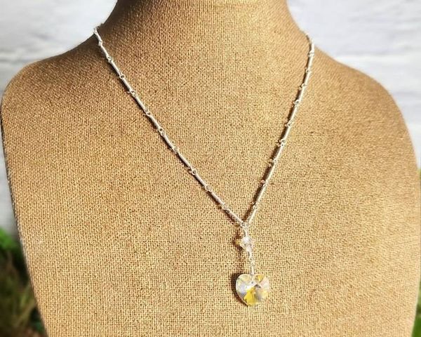 Alternate image for Vintage Crystal Heart Sterling Silver Necklace
