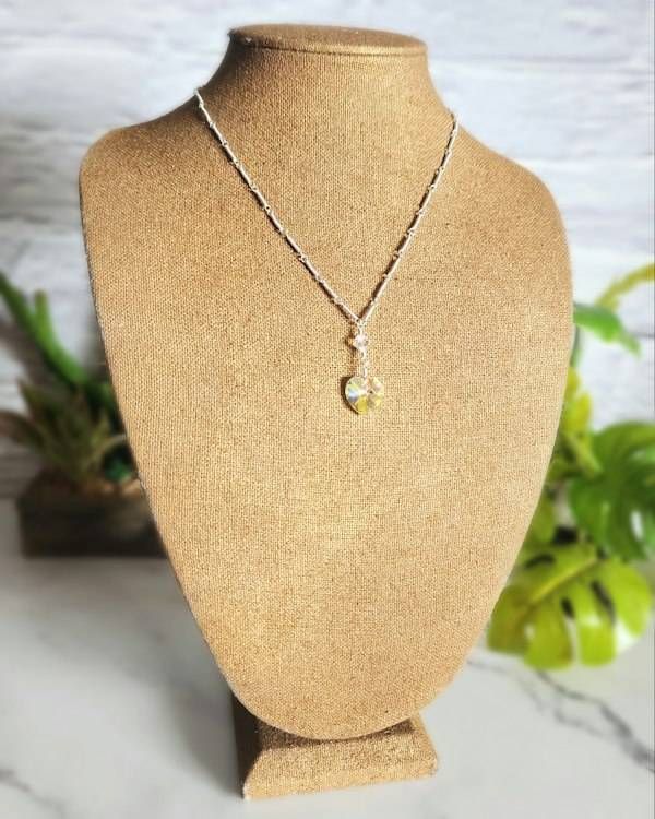 Alternate image for Vintage Crystal Heart Sterling Silver Necklace