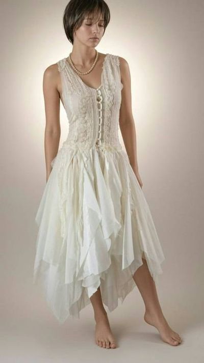 Alternate image for Handkerchief hem tulle wedding dress with fabric covered buttons and waist tie