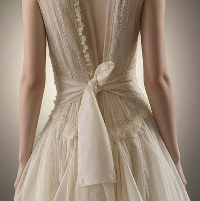 Alternate image for Handkerchief hem tulle wedding dress with fabric covered buttons and waist tie