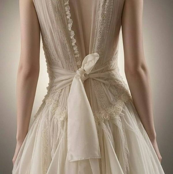 Alternate image for Handkerchief hem tulle wedding dress with fabric covered buttons and waist tie