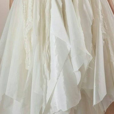 Alternate image for Handkerchief hem tulle wedding dress with fabric covered buttons and waist tie