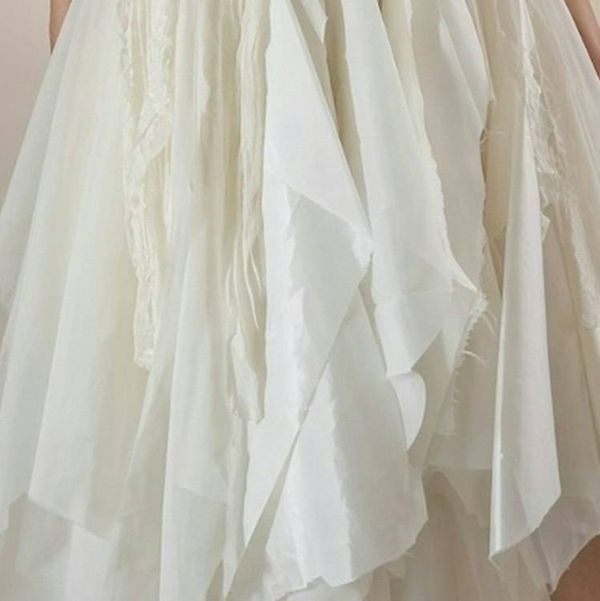 Alternate image for Handkerchief hem tulle wedding dress with fabric covered buttons and waist tie
