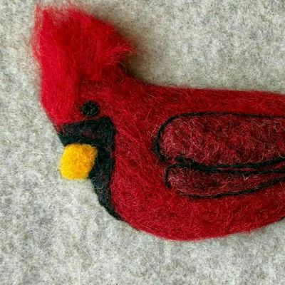 Alternate image for Needle felted cardinal bird brooch, carefully crafted from wool to create a small, lightweight brooch.