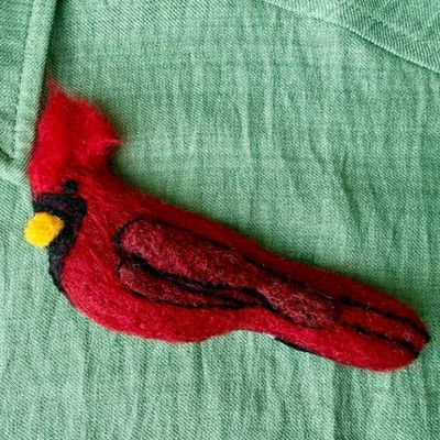Alternate image for Needle felted cardinal bird brooch, carefully crafted from wool to create a small, lightweight brooch.