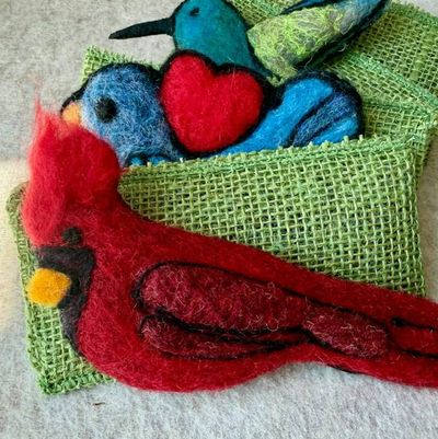 Alternate image for Needle felted cardinal bird brooch, carefully crafted from wool to create a small, lightweight brooch.
