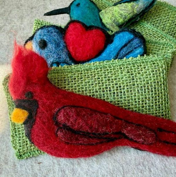 Alternate image for Needle felted cardinal bird brooch, carefully crafted from wool to create a small, lightweight brooch.