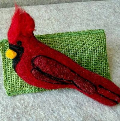 Alternate image for Needle felted cardinal bird brooch, carefully crafted from wool to create a small, lightweight brooch.