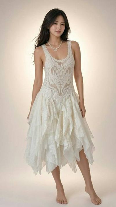 Alternate image for Handcrafted ivory lace asymmetric hem dress with vintage-inspired look