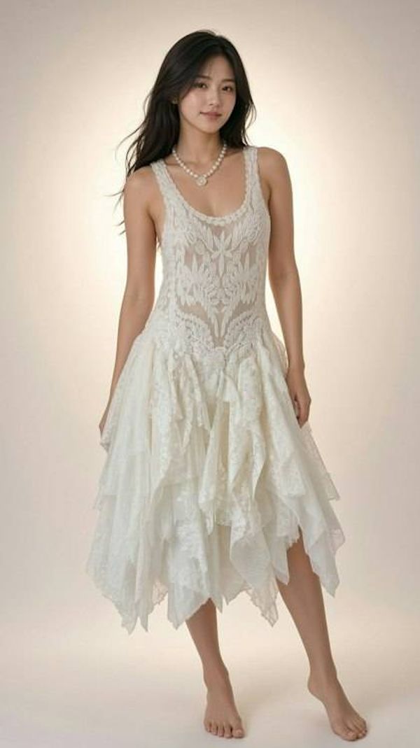 Alternate image for Handcrafted ivory lace asymmetric hem dress with vintage-inspired look