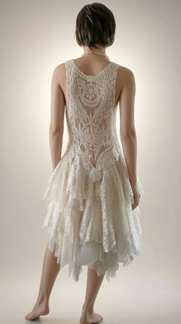 Alternate image for Handcrafted ivory lace asymmetric hem dress with vintage-inspired look