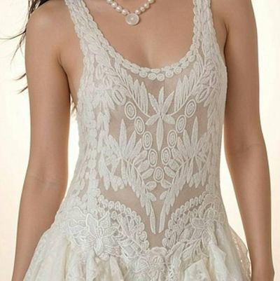 Alternate image for Handcrafted ivory lace asymmetric hem dress with vintage-inspired look