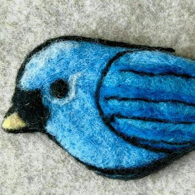 Alternate image for Needle felted blue jay bird pin, carefully crafted from wool to create a small, lightweight brooch.