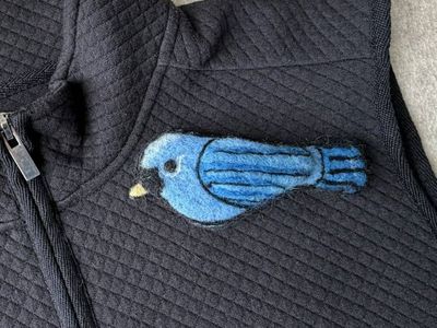 Alternate image for Needle felted blue jay bird pin, carefully crafted from wool to create a small, lightweight brooch.