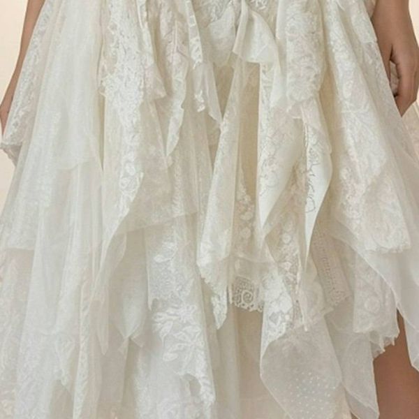 Alternate image for Handcrafted ivory lace asymmetric hem dress with vintage-inspired look