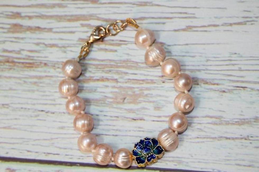 Lotus Elegance Blush Freshwater Pearl Cloisonne Bracelet