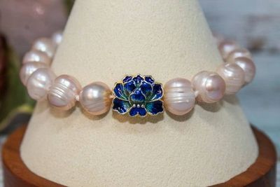 Alternate image for Lotus Elegance Blush Freshwater Pearl Cloisonne Bracelet