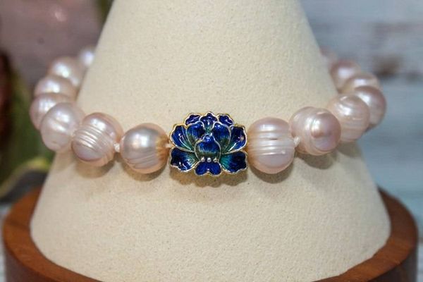 Alternate image for Lotus Elegance Blush Freshwater Pearl Cloisonne Bracelet