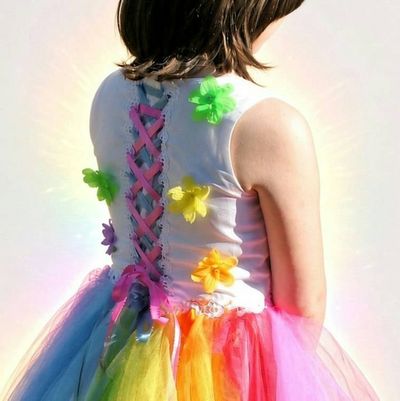 Alternate image for Rainbow spectrum handcrafted tulle dress with flower embellishment
