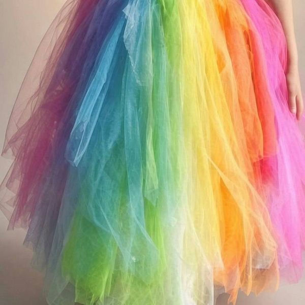 Alternate image for Rainbow spectrum handcrafted tulle dress with flower embellishment