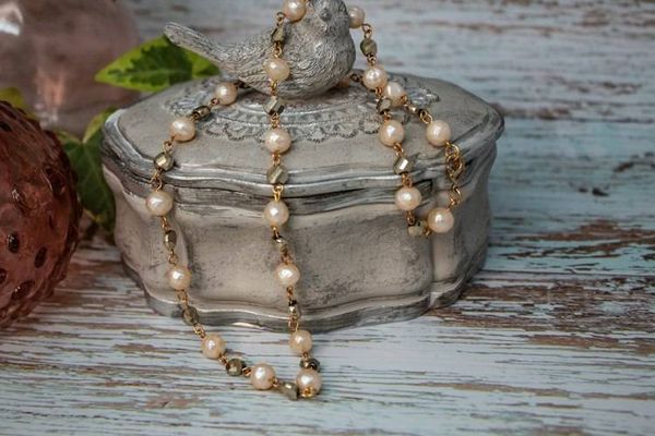 Alternate image for All That Glitters Pyrite and Faceted Freshwater Pearl Necklace