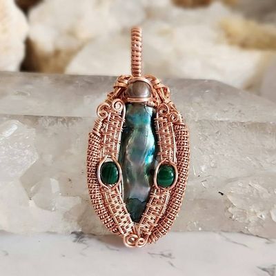 Primary image for Pearl and Malachite Copper Wire Wrapped Pendant